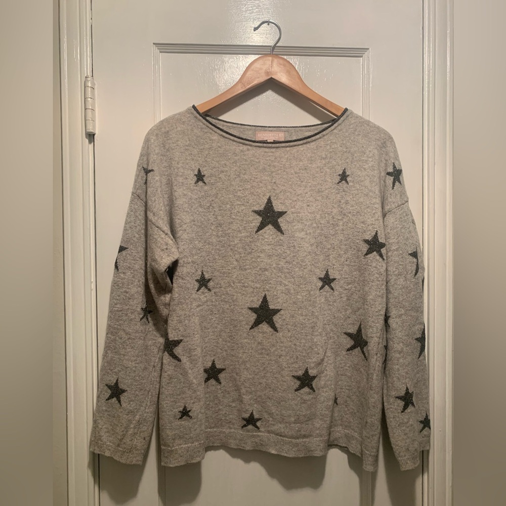 BENEDETTA B. Gray Merino Wool Cashmere Blend Star Print Pullover Made in Italy L